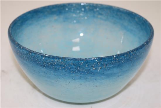 A Venini Italia aventurine blue glass bowl, mid 20th century, diam. 22cm